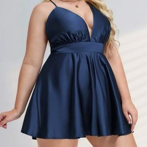 Plus Crisscross Tie Backless Satin Cami Romper